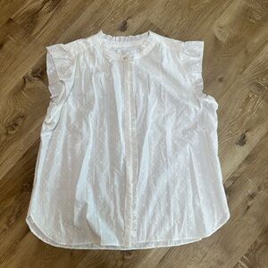 LOFT White Swiss Dot Ruffle Yoke Blouse